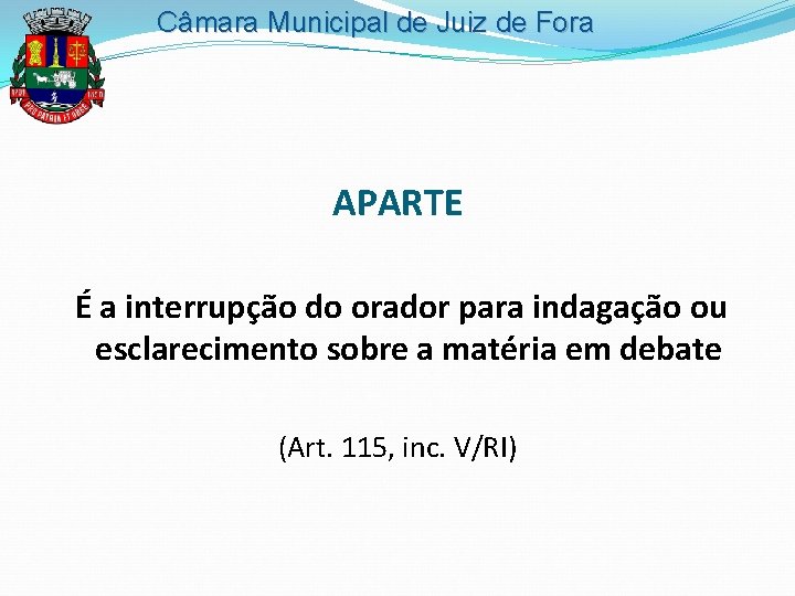 Câmara Municipal de Juiz de Fora APARTE É a interrupção do orador para indagação