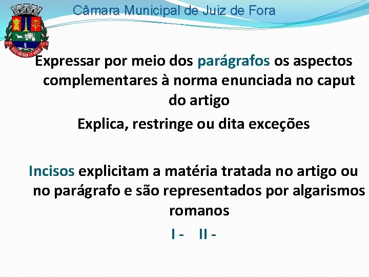 Câmara Municipal de Juiz de Fora Expressar por meio dos parágrafos os aspectos complementares