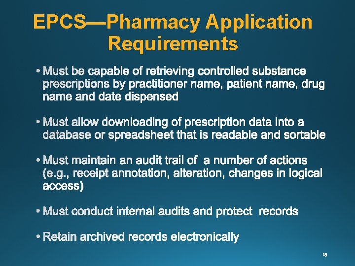 EPCS—Pharmacy Application Requirements 