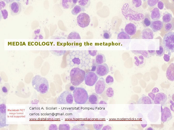 MEDIA ECOLOGY. Exploring the metaphor. Carlos A. Scolari - Universitat Pompeu Fabra carlos. scolari@gmail.