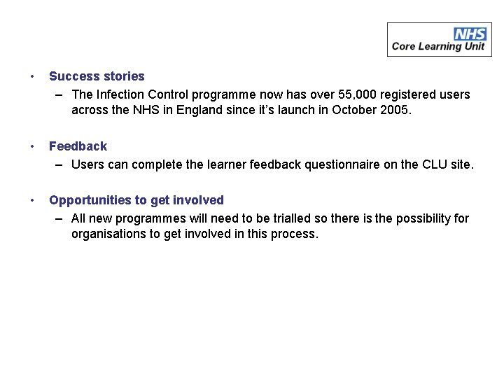  • Success stories – The Infection Control programme now has over 55, 000