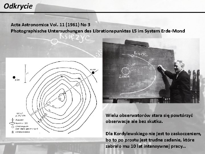 Odkrycie Acta Astronomica Vol. 11 (1961) No 3 Photographische Untersuchungen des Librationspunktes L 5 Odkrycie Acta Astronomica Vol. 11 (1961) No 3 Photographische Untersuchungen des Librationspunktes L 5