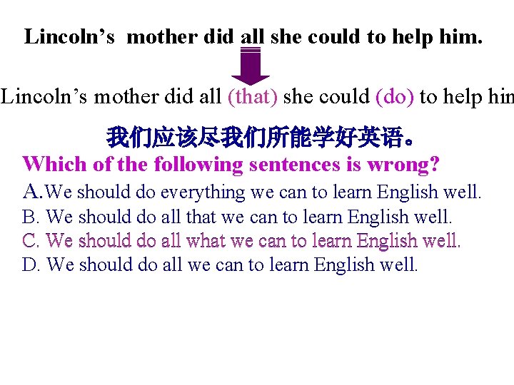 Lincoln’s mother did all she could to help him. Lincoln’s mother did all (that)