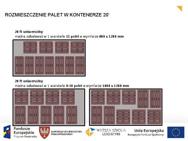 ROZMIESZCZENIE PALET W KONTENERZE 20’ 20 ft uniwersalny można załadować w 1 warstwie 11