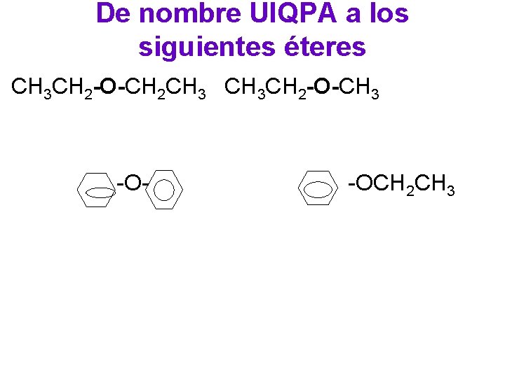 De nombre UIQPA a los siguientes éteres CH 3 CH 2 -O-CH 2 CH