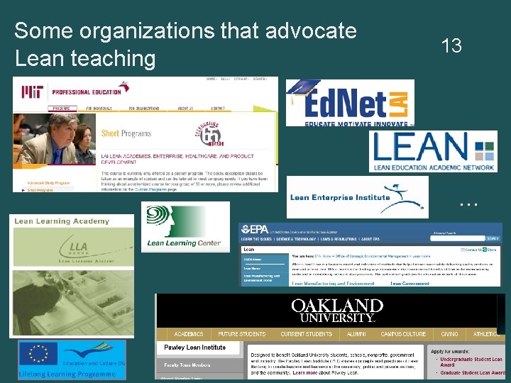 Some organizations that advocate Lean teaching 13 … 