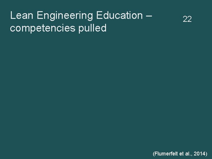 Lean Engineering Education – competencies pulled 22 (Flumerfelt et al. , 2014) 