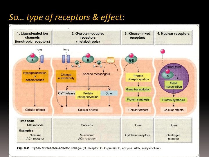 So… type of receptors & effect: 