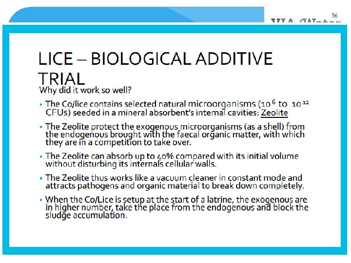 56 LICE Experiments UNHCR Webinar February 2016 Faecal Sludge Treatment 