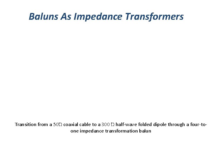 Baluns As Impedance Transformers Transition from a 50Ώ coaxial cable to a 300 Ώ