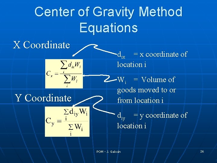 Center of Gravity Method Equations X Coordinate Y Coordinate dix = x coordinate of