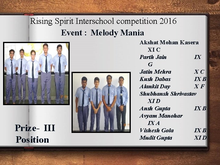 Rising Spirit Interschool competition 2016 Event : Melody Mania Prize- III Position Akshat Mohan