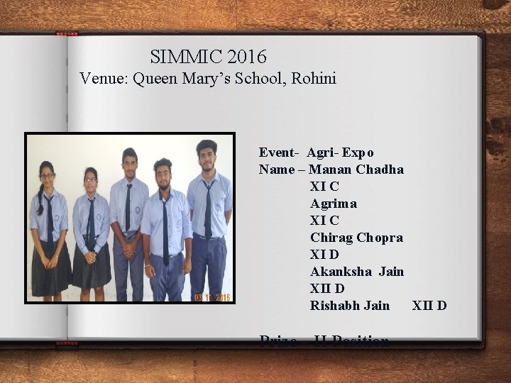 SIMMIC 2016 Venue: Queen Mary’s School, Rohini Event- Agri- Expo Name – Manan Chadha