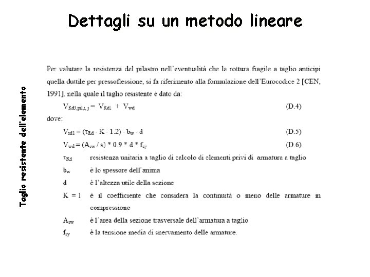 Taglio resistente dell’elemento Dettagli su un metodo lineare 