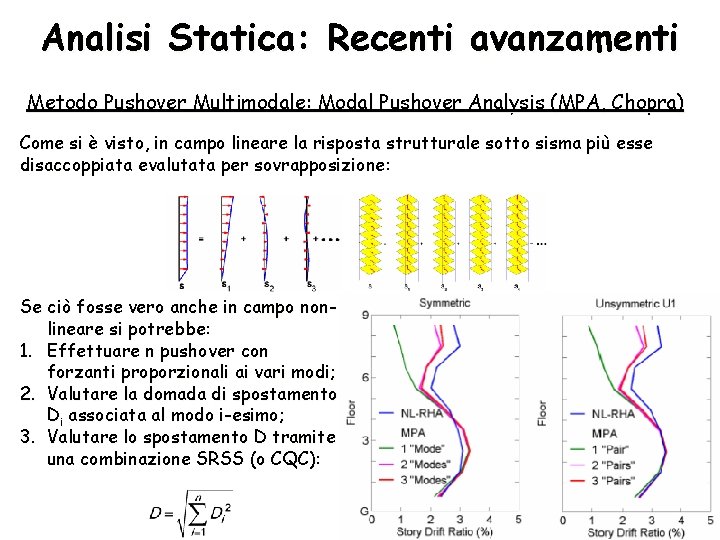 Analisi Statica: Recenti avanzamenti Metodo Pushover Multimodale: Modal Pushover Analysis (MPA, Chopra) Come si