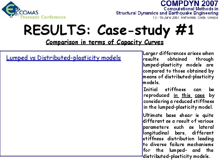 RESULTS: Case-study #1 Comparison in terms of Capacity Curves Lumped vs Distributed-plasticity models Larger