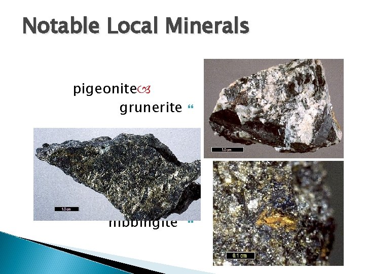 Notable Local Minerals pigeonite grunerite hibbingite Notable Local Minerals pigeonite grunerite hibbingite