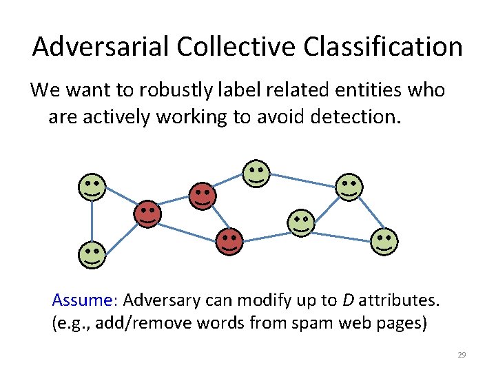 Adversarial Collective Classification We want to robustly label related entities who are actively working