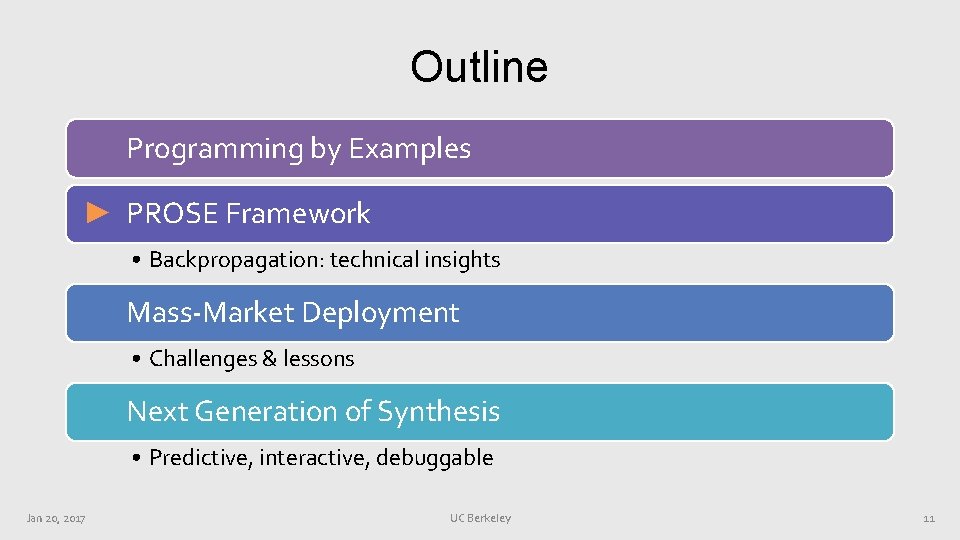 Outline Programming by Examples ► PROSE Framework • Backpropagation: technical insights Mass-Market Deployment • Outline Programming by Examples ► PROSE Framework • Backpropagation: technical insights Mass-Market Deployment •
