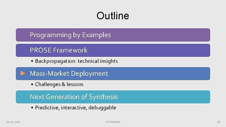 Outline Programming by Examples PROSE Framework • Backpropagation: technical insights ► Mass-Market Deployment • Outline Programming by Examples PROSE Framework • Backpropagation: technical insights ► Mass-Market Deployment •