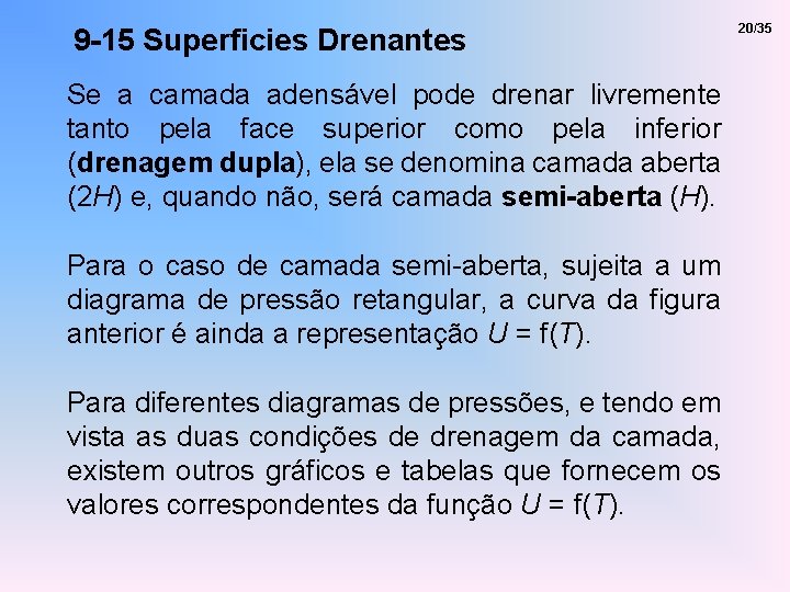 9 -15 Superficies Drenantes Se a camada adensável pode drenar livremente tanto pela face