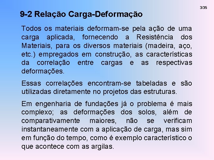 9 -2 Relação Carga-Deformação Todos os materiais deformam-se pela ação de uma carga aplicada,