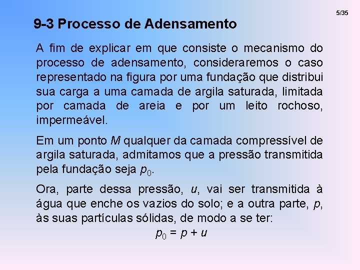 9 -3 Processo de Adensamento A fim de explicar em que consiste o mecanismo