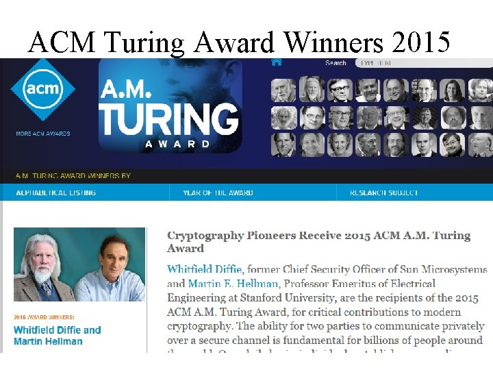 ACM Turing Award Winners 2015 compsci 101, fall 2016 12 