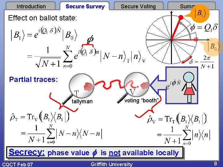 Introduction Secure Survey Secure Voting Summary Effect on ballot state: Partial traces: V T