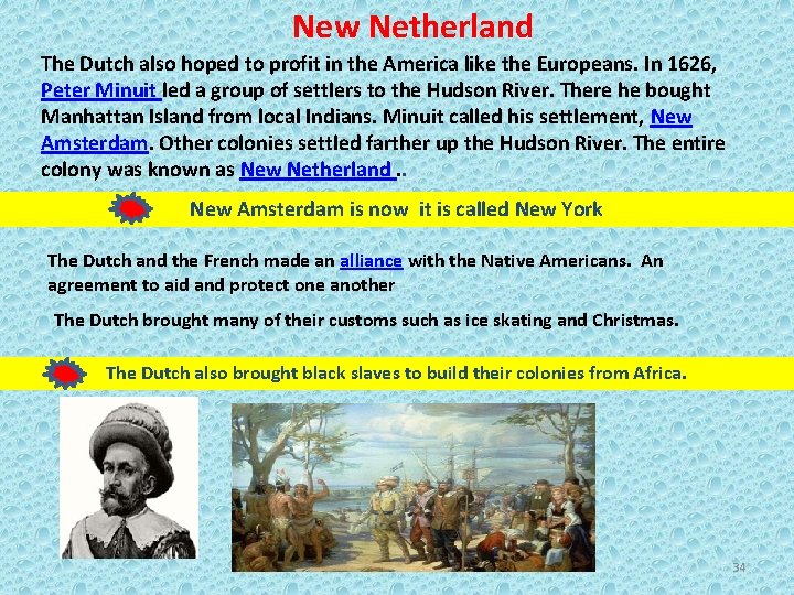 New Netherland The Dutch also hoped to profit in the America like the Europeans.