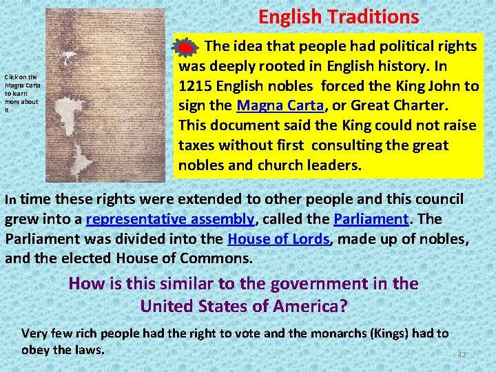 English Traditions Click on the Magna Carta to learn more about it The idea