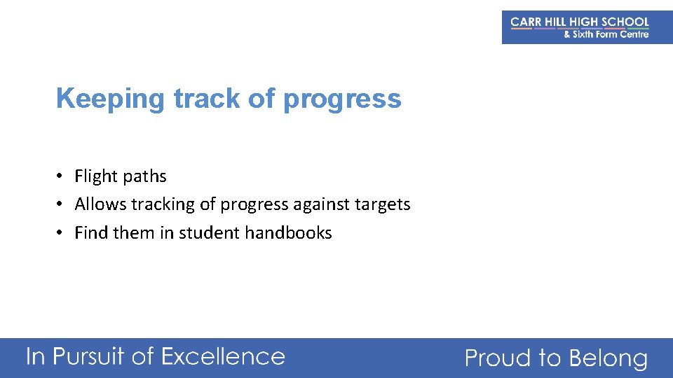 Keeping track of progress • Flight paths • Allows tracking of progress against targets