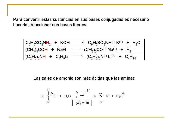Para convertir estas sustancias en sus bases conjugadas es necesario hacerlos reaccionar con bases