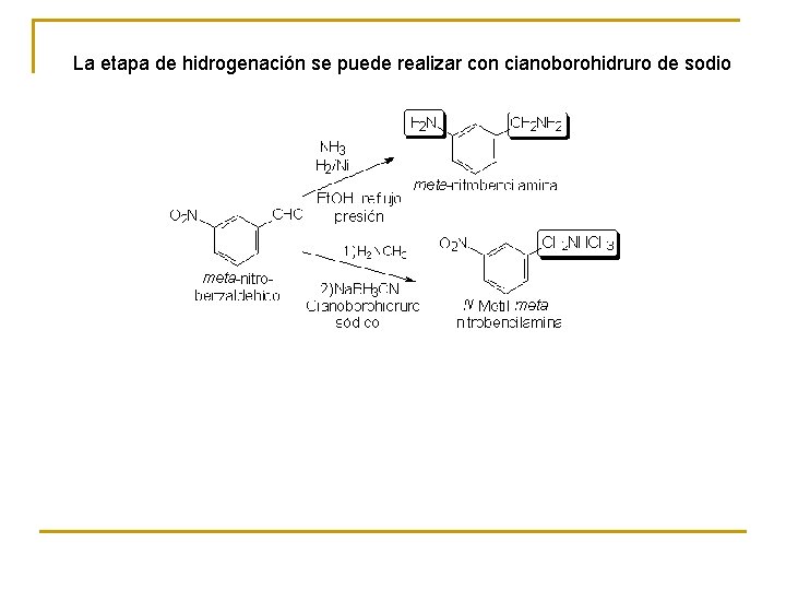 La etapa de hidrogenación se puede realizar con cianoborohidruro de sodio 