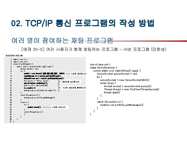 02. TCP/IP 통신 프로그램의 작성 방법 여러 명이 참여하는 채팅 프로그램 [예제 20 -5]