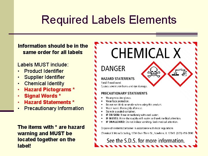 Required Labels Elements Information should be in the same order for all labels Labels