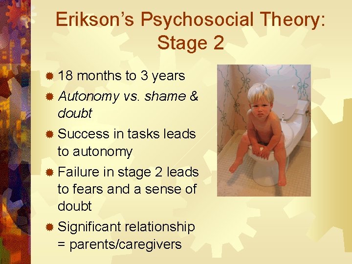 Erikson’s Psychosocial Theory: Stage 2 ® 18 months to 3 years ® Autonomy vs.