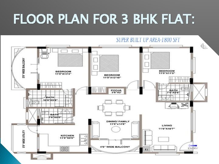 FLOOR PLAN FOR 3 BHK FLAT: 11 