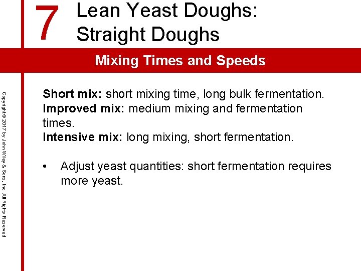 7 Lean Yeast Doughs: Straight Doughs Mixing Times and Speeds Copyright © 2017 by 7 Lean Yeast Doughs: Straight Doughs Mixing Times and Speeds Copyright © 2017 by