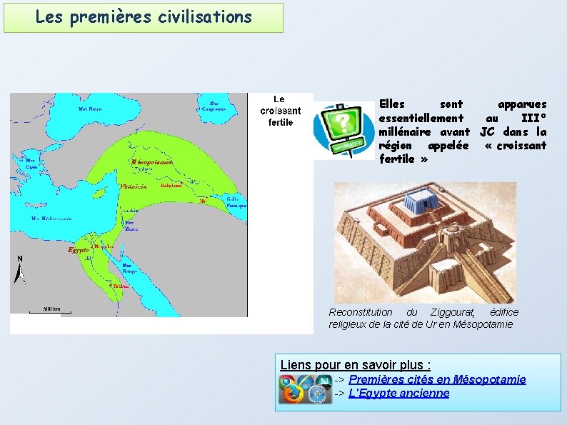 Les premières civilisations Elles sont apparues essentiellement au III° millénaire avant JC dans la