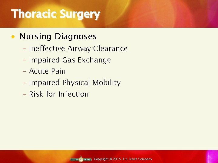 Thoracic Surgery · Nursing Diagnoses ‒ Ineffective Airway Clearance ‒ Impaired Gas Exchange ‒