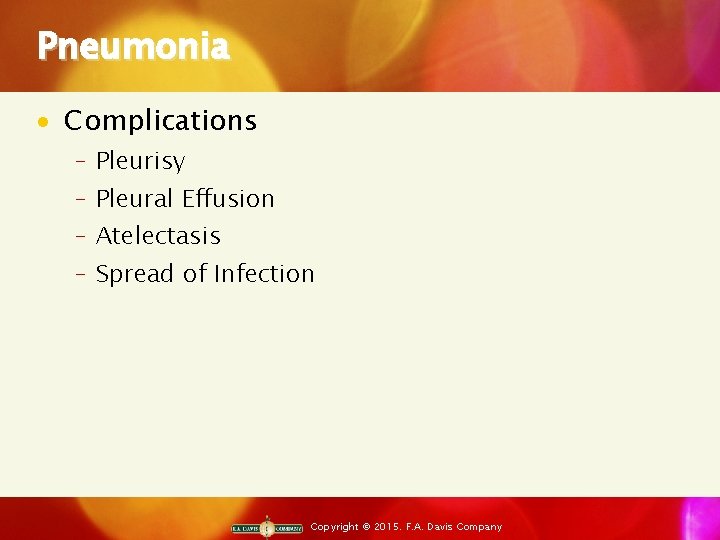 Pneumonia · Complications ‒ Pleurisy ‒ Pleural Effusion ‒ Atelectasis ‒ Spread of Infection