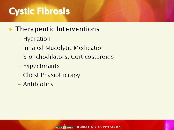 Cystic Fibrosis · Therapeutic Interventions ‒ Hydration ‒ Inhaled Mucolytic Medication ‒ Bronchodilators, Corticosteroids