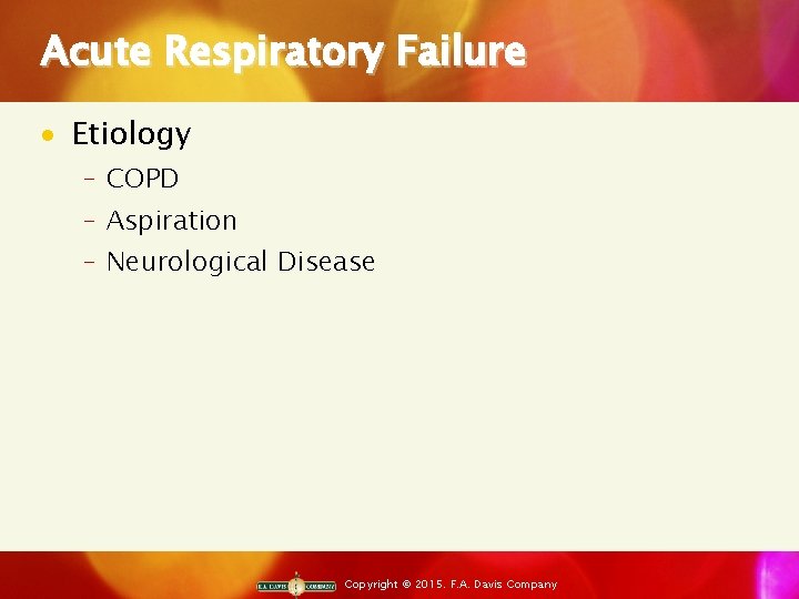 Acute Respiratory Failure · Etiology ‒ COPD ‒ Aspiration ‒ Neurological Disease Copyright ©