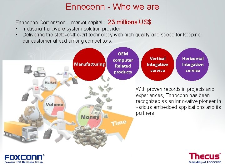 Ennoconn - Who we are Ennoconn Corporation – market capital = 23 millions US$ Ennoconn - Who we are Ennoconn Corporation – market capital = 23 millions US$