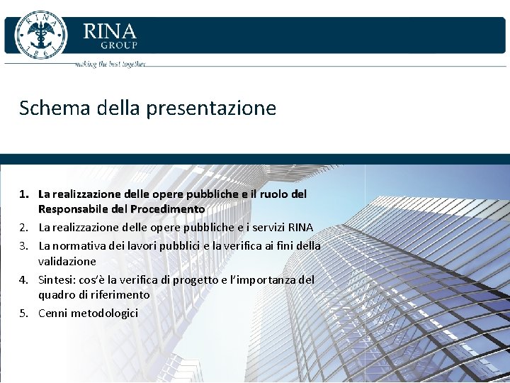 Schema della presentazione 1. La realizzazione delle opere pubbliche e il ruolo del Responsabile