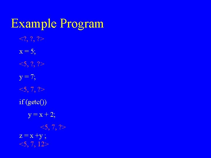 Example Program <? , ? > x = 5; <5, ? > y =
