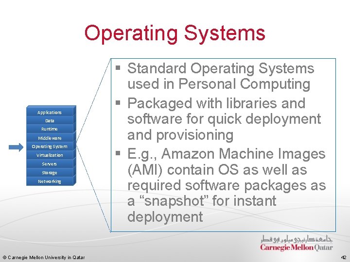 Operating Systems Applications Data Runtime Middleware Operating System Virtualization Servers Storage Networking © Carnegie