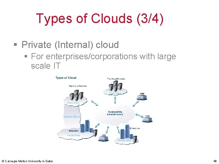 Types of Clouds (3/4) § Private (Internal) cloud § For enterprises/corporations with large scale