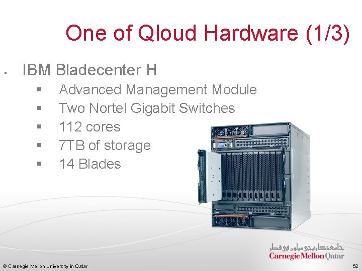 One of Qloud Hardware (1/3) § IBM Bladecenter H § § § Advanced Management